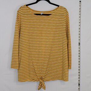 Old Navy gold striped long-sleeve crew neck tie-front detail bottom‎ front XL